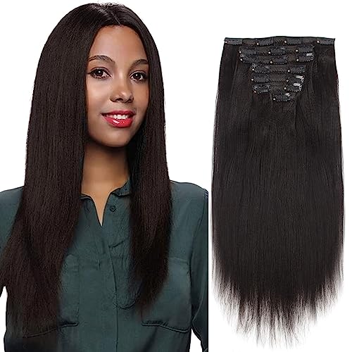 ABH AmazingBeauty Hair Yaki Straight Human Hair Clip ins Real Remy Yaky Clip in for African American Relaxed Hair 7 Pieces 120 Gram Per Set, 20 Inch