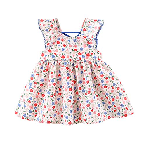 heavKin-Clothes 12M-5Y Baby Girl's Above Knee Dress Summer Flying Sleeve Frill Floral Print Princess Skirt