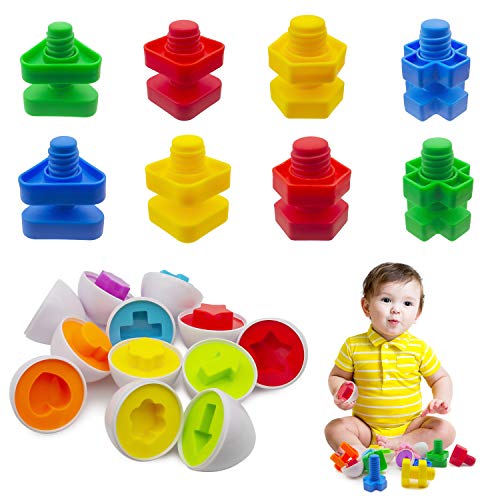 14 Pack Jumbo Nuts Bolts and Matching Eggs Fine Motor Skills Toys Set for Toddlers, Matching Color and Shape Game Toy Improve Motor Skills