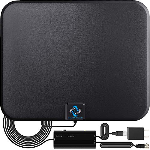 U MUST HAVE Amplified HD Digital TV Antenna Long 250+ Miles Range - Support 4K 8K 1080p Fire tv Stick and All TV's - Indoor Smart Switch Amplifier Signal Booster - 18ft Coax HDTV Cable/AC Adapter