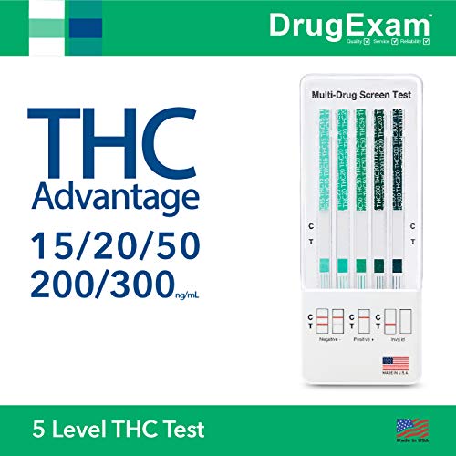 5 Pack - DrugExam THC Advantage Made in USA Multi Level Marijuana Home Urine Test Kit.Highly Sensitive THC 5 Level Drug Test Kit. Detects at 15 ng/mL, 20 ng/mL, 50 ng/mL, 200 ng/mL and 300 ng/mL (5)