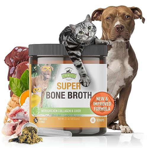 Strawfield Pets Bone Broth for Dogs Powder | High Protein Chicken Dog Food Topper with Supportive Benefits for Hip and Joint, Digestion, Skin & Coat