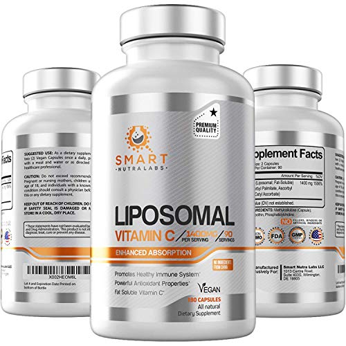 Liposomal Vitamin C 1400mg- 180 Vegan Capsules- China Free Ingredients, Fat Soluble High Absorption VIT C- Supports Healthy Immune System & Collagen Booster- Powerful Antioxidant Support Supplement