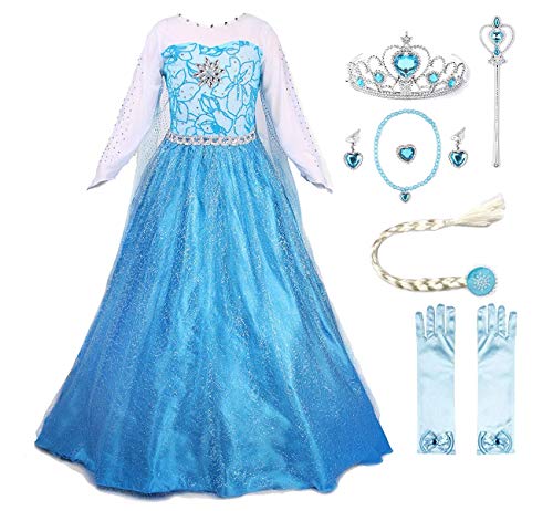 JerrisApparel Princess Dress Queen Costume Cosplay Dress Up with Accessories (4-5, Blue with Accessories)