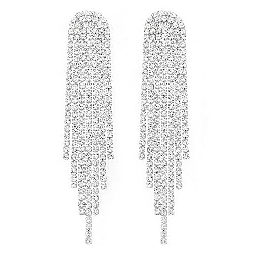 SELOVO Clear Austrian Crystal Chandelier Tassel Long Big Statement Chain Dangle Drop Earrings Silver Tone