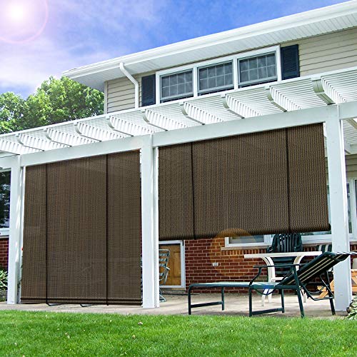 E&K Sunrise Roll up Shade Roller Shade 6'Wx6'H Porch Pergola Privacy Screen Roll up Blinds Sun Shade for Deck Gazebo Patio Back Yard Outdoor Sun Shade Brown
