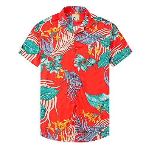 Damipow Hawaiian Shirts for Men Short Sleeve Aloha Beach Shirt Floral Summer Casual Button Down Shirts,Orange49690,4,L