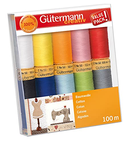 Gutermann 734521-2 Thread Set Natural Cotton 50 100m x 10 reels, Col 1 Assorted