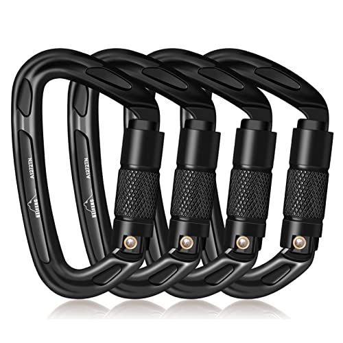 BEIFENG Auto Locking Carabiner 25KN Professional Rock Climbing Carabiner Obtained UIAA Certification Heavy Duty Carabiners Suitable for Rock Climbing, Camping, Rappelling, Rescue(All Black-4PCS)