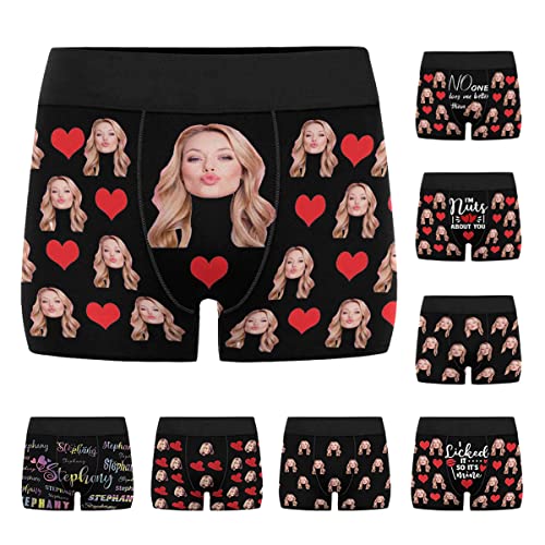 Custom Men's Funny Face Red Love Heart Black Boxer Shorts Briefs Underpants Printed with Photo L