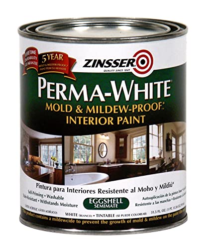 Zinsser 02774 PERMA-WHITE Mold & Mildew Proof Interior Paint, Quart, Eggshell White