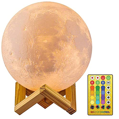 AED Moon Lamp for Bedroom Moon Night Light for Adults Kids Baby- Gifts for Girls Boys Women Men Remote Touch Control Wooden Stand 4.8 inch Small Size