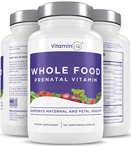 VitaminIQ Whole Food Prenatal Vitamins (120 Capsules) Natural Support for Maternal and Fetal Health, Prenatal Multivitamin for Women with Choline, B Vitamins and More, Vegan, No Soy, Gluten or Dairy