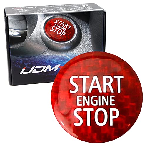 iJDMTOY Gloss Red Real Carbon Fiber Keyless Engine Start/Stop Push Start Button Cover Compatible With MINI Cooper R56 R57 R58 R59 R60 R61