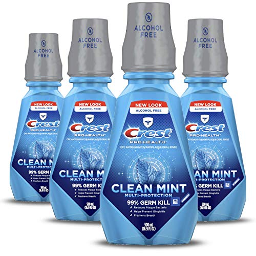 Crest Pro-Health Multi-Protection Mouthwash, CPC Antigingivitis/Antiplaque Mouthwash, Clean Mint, 500 mL (16.9 Fl Oz ), Pack of 4