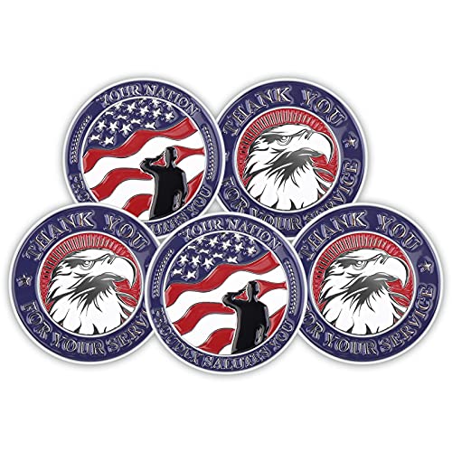 5 Pieces Military Challenge Coins Thank You for Your Service Military Gifts for Men Women for Veterans Day Gifts