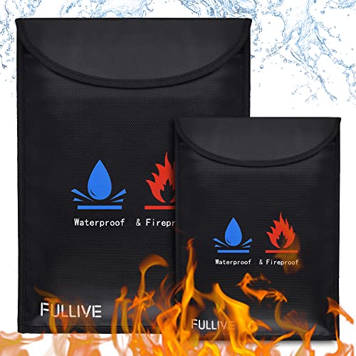 Fireproof Document Bags, Fullive 15' x 11' Waterproof Fireproof Money Bag with Zipper, 7' x 9' Fire Safe Storage Fireproof File Holder Envelope for Valuables Money Jewelry Legal Documents Files Safe