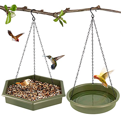 2 in 1 XL Hanging Bird Feeder& Bird Baths for Outdoors,Bird Feeder Hanging Bird Feeder Tray (Green)