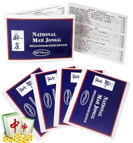 Helihuo 2024 New Mahjong Cards, 4PCS National Mahjong Cards Official Standard Hands and Rules Mahjong Cards Large Print Mahjong Scorecard (Blue)