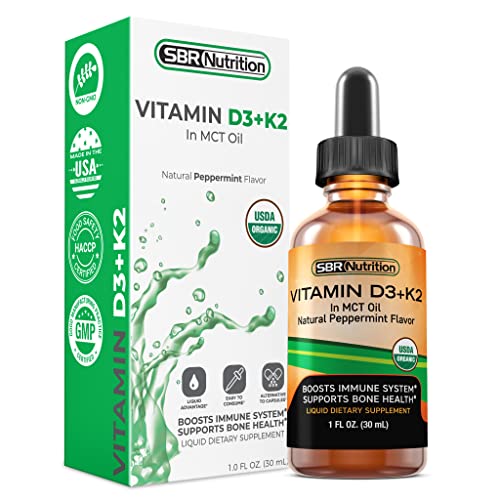 MAX Absorption, Vitamin D3 + K2 (MK-7) Liquid Drops with MCT Oil, Peppermint Flavor, Helps Support Strong Bones and Healthy Heart