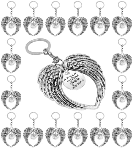 PHAETON 14PCS Silver Angel Wings Charms Keychain Key Ring for Memorial Keyring Religious Gifts Memorial Decorations