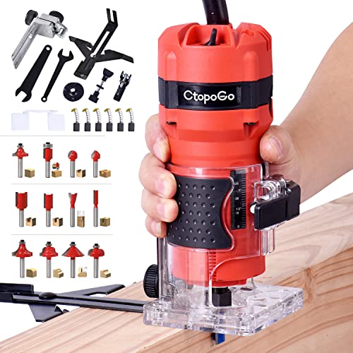Compact Router Tool, 800W Wood Palm Router Tool for Woodworking, Hand Wood Trimmer Wood Router with 12PCS 1/4' Router Bits