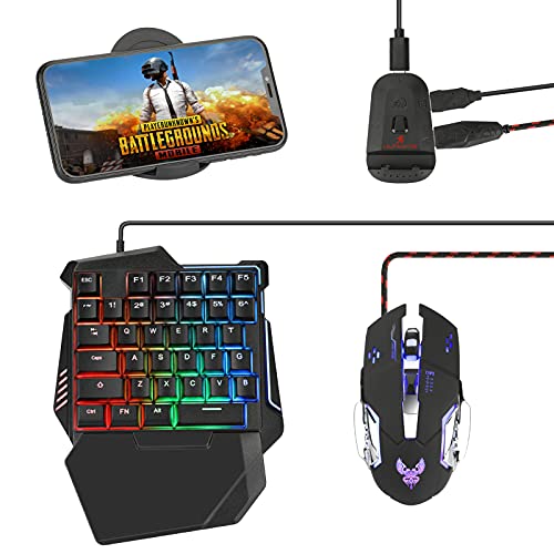 Half Hand Gaming Keyboard and Mouse Combo, Laelr 35 Keys PUBG Keycap Version Wired Mechanical RGB LED Backlit Half Keyboard, Support Wrist Rest, USB Wired Gaming Mouse, Converter Adapter for Gaming