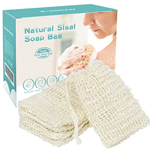 E-Know Soap Bag, 5 Pack Natural Sisal Saver, Zero Waste Plastic-free Soap Net, Foaming and Drying The Soap, Massage, Peeling