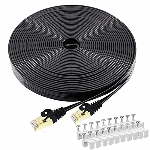 BUSOHE Cat 8 Ethernet Cable 60 FT, High Speed Flat Internet Network Patch Cord, 40Gbps 2000MHz Faster Than Cat7/Cat6, Shielded LAN Wire with Gold Plated RJ45 Connector for Router,Modem,Xbox,PS4-Black