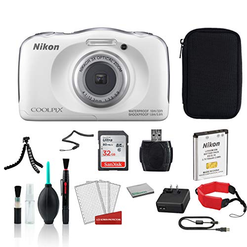 Nikon COOLPIX W100 Waterproof Rugged Digital Camera White - Bundle with Carrying Case + 32GB Sandisk Memory Card + More