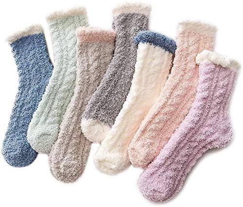 Azue Fuzzy Warm Slipper Socks Women Super Soft Microfiber Cozy Sleeping Socks, 7 pairs, One Size