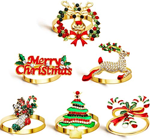 Christmas Napkin Rings Holders for Christmas Dinners Parties, Wedding Adornment, Table Decoration Accessories dding Adornment, Table Decoration Accessories (Merry Christmas Set, 6)
