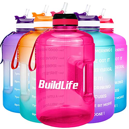 BuildLife Gallon Water Bottle with Straw - 128oz Large Water Bottles with Times to Drink More Daily - BPA Free Motivational Water Bottle 1 Gallon for Sports Outdoor(Pink, 1 Gallon)