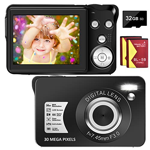 Digital Camera 2.7 inch 30MP HD Camera Compact Camera Pocket Camera,8x Digital Zoom Rechargeable Small Digital Cameras for Kids,Beginners