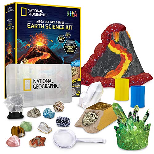 NATIONAL GEOGRAPHIC Earth Science Kit - Over 15 Science Experiments & STEM Activities for Kids, Crystal Growing, Erupting Volcanos, 2 Dig Kits & 10 Genuine Specimens, a Great STEM Science Kit
