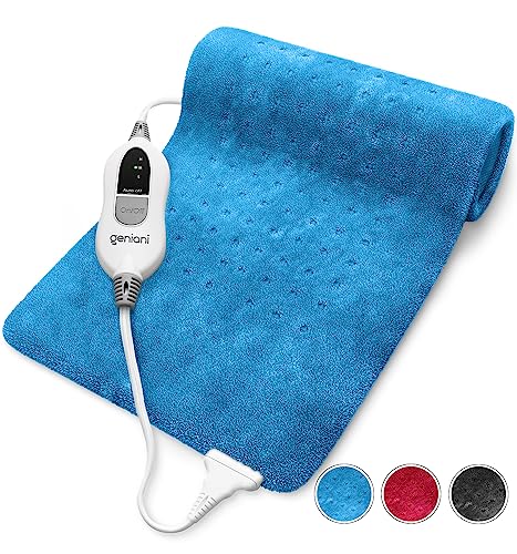 GENIANI XL Heating Pad for Back Pain & Menstrual Pain Relief, FSA HSA Eligible, Auto Shut Off, Machine Washable, Moist Heat Pad for Neck and Shoulder, Heat Patch for Cramps Relief, Aqua Blue 12'‘×24’’