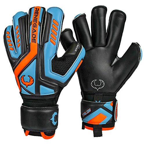 Renegade GK Talon Cyclone 2 Goalie Gloves with Pro-Tek Fingersaves | 4mm Hyper Grip & Duratek | Black, Orange, Blue Soccer Goalkeeper Gloves (Size 6, Youth, Kids, Roll Cut, Level 2)