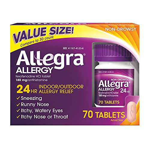 Allegra Adult 24HR Non-Drowsy Antihistamine, 70 Tablets, Fast-acting Allergy Symptom Relief, 180 mg