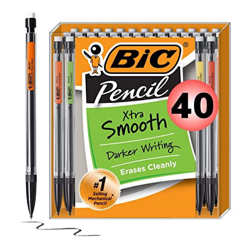 BIC Xtra-Smooth Mechanical Pencils With Erasers, Medium Point (0.7mm), Bulk Mechanical Pencils for School or Office Supplies, 40 Count (Pack of 1)