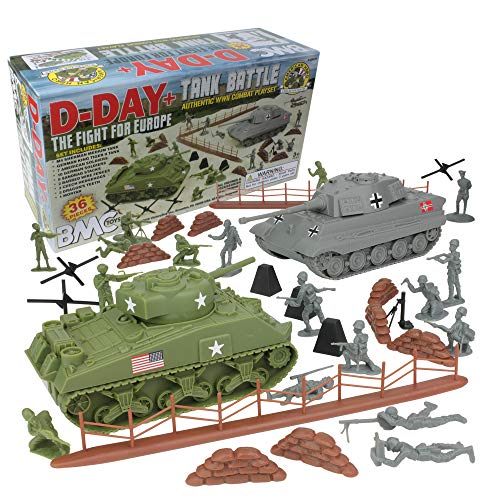 BMC WW2 D-Day Tank Battle - 36pc Plastic Army Men Playset