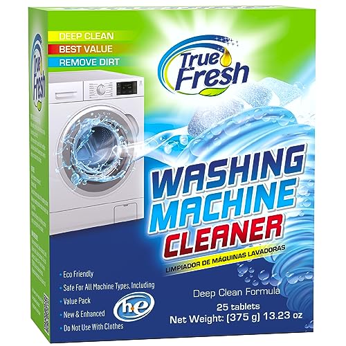 True Fresh Washing Machine Cleaner Tablets 25-Pack - Deep Cleaning Washer Tablets for Front load, Top Loader & HE - Cleans Drum, Tub seal & other parts Descaler & septic safe - 12 Months Supply