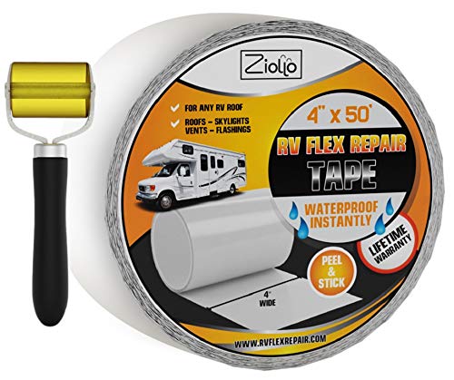 Ziollo RV Flex Repair Tape - Roof Seam Tape to Seal and Waterproof, Bond to EPDM Rubber with Butyl Sealant, Seal Vents and Skylights on Motorhomes, Trailers, Campers (White, 4-inch x 50 Foot Roll)