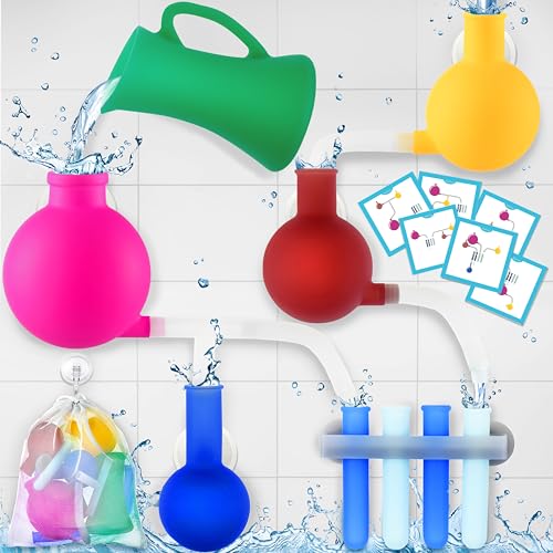 Silicone Waterworks Wall Suction Bath Toys with Flasks and Pipe connectors for Kids Ages 4-8 Soft Silicone Bath Toys for Kids Ages 3-5, Bubble Bath Kids Bath Toys (Aqua Lab)