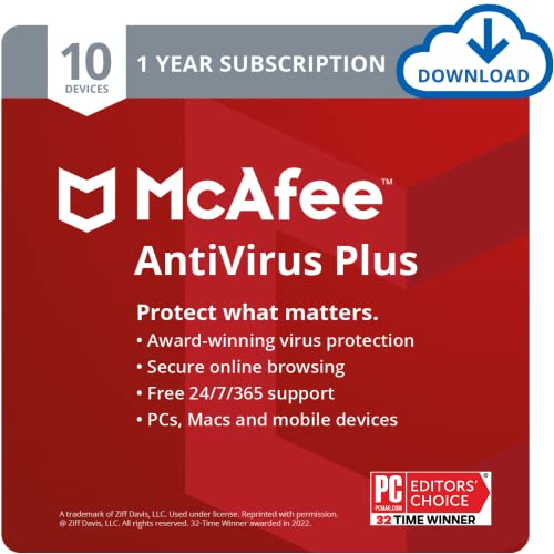 [Old Version] McAfee AntiVirus Protection Plus 2022 | 10 Device | Internet Security Software | Windows/Mac/Android/iOS | 1 Year Subscription | Download Code