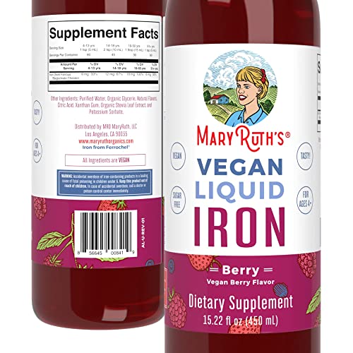 MaryRuth Organics, Liquid Iron Supplement for Women, Men & Kids, Iron Deficiency, Immune Support, Sugar/Gluten Free, Vegan, Non-GMO, 15.22 Fl Oz