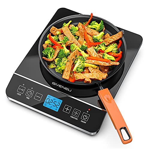 GIVENEU Portable Induction Cooktop, 1800W Countertop Burner Induction Cooker, Sensor Touch Control with LCD Display Induction Hot Plate, 9 Temp Level and 6 Cooking Modes, Child Safety Lock and Timer