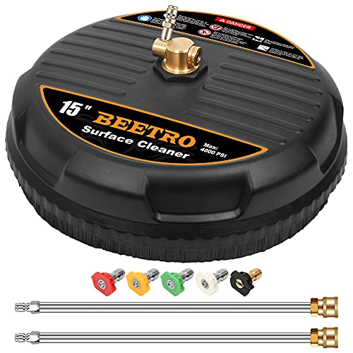 BEETRO Pressure Washer Surface Cleaner, 15 Inch Surface Cleaner with 2 Pressure Washer Extension Wand Attachment for Cleaning Driveway, Sidewalk, Deck, Patio, 4000 PSI