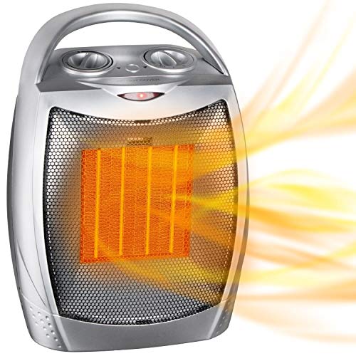 GiveBest Portable Electric Space Heater with Thermostat, 1500W/750W Safe and Quiet Ceramic Heater Fan, Heat Up 200 Square Feet for Office Room Desk Indoor Use, Silver