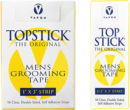 Topstick Men's Clear Double Sided Grooming Tape Bundle - (1 Box of 50 Strips) 1' x 3' & (1 Box of 50 Strips) 1/2' x 3'