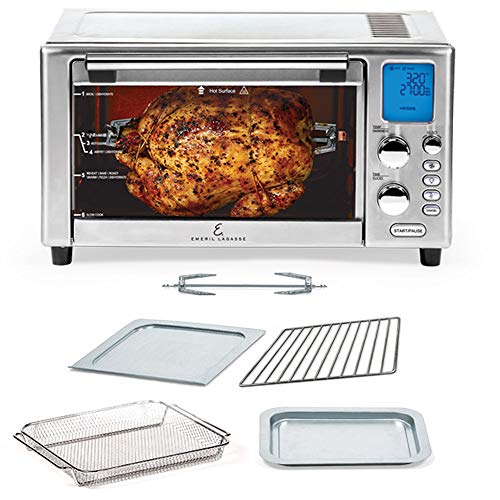 Emeril Lagasse Power Air Fryer 360 Better Than Convection Ovens Hot Air Fryer Oven, Toaster Oven, Bake, Broil, Slow Cook and More Food Dehydrator, Rotisserie Spit, Pizza Function Cookbook Included Stainless Steel